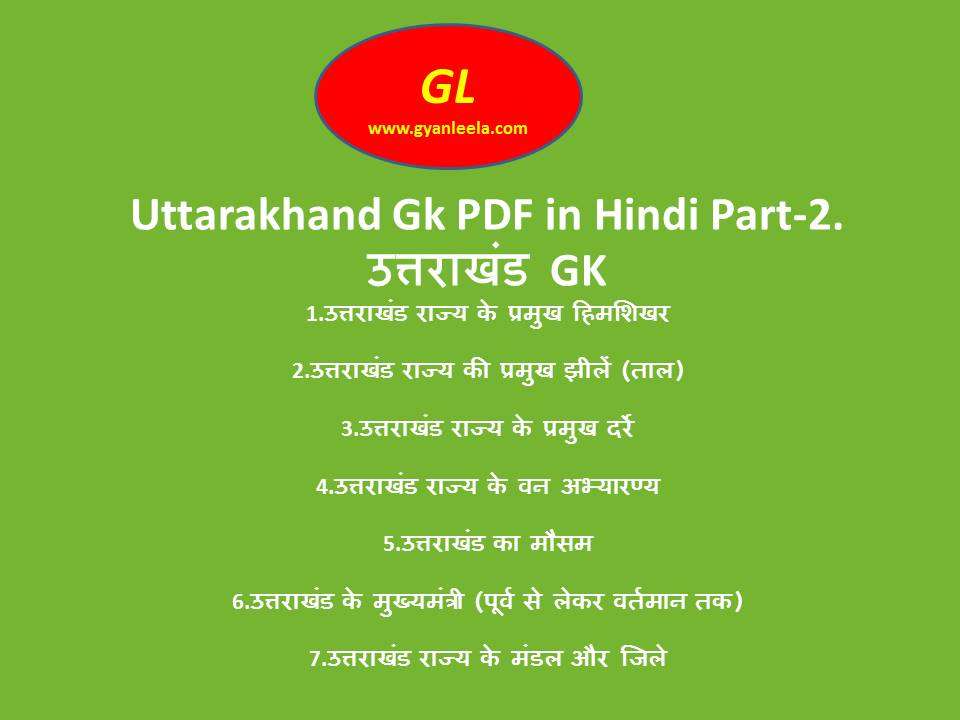 Uttarakhand Gk PDF in Hindi Part-2. उत्तराखंड जीके